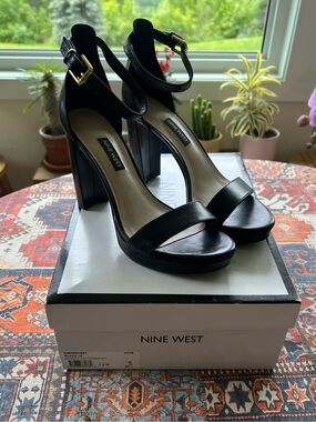 Nine West Dempsey Black Ankle-Strap Heels